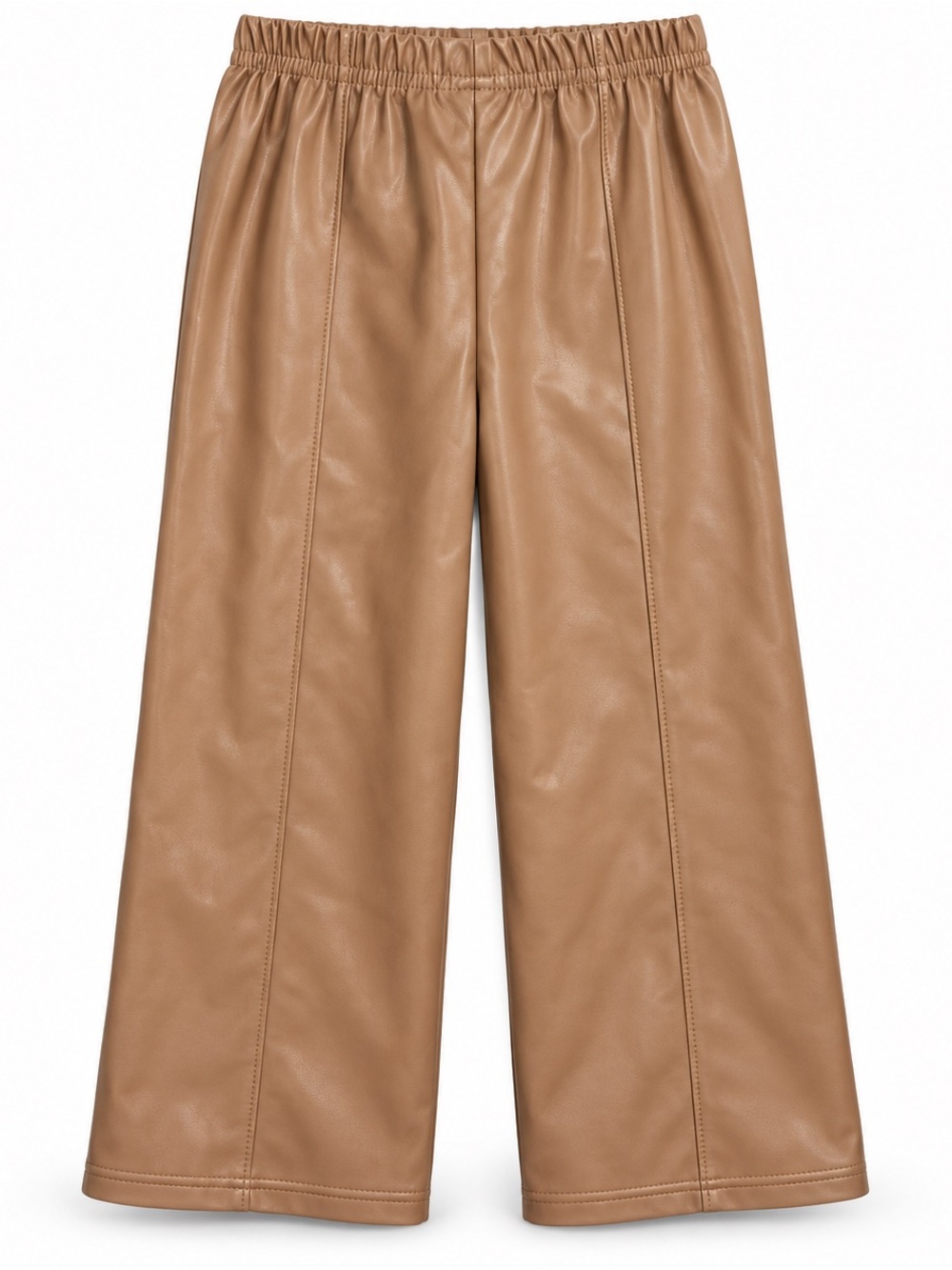 Tahari Girl Size 10 Camel Faux Leather Wide Leg Pull On Pants - Picture 2 of 6